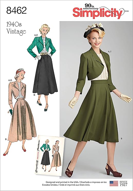 Simplicity US8462H5 Women's Vintage 1940s Blouse, Bolero & Skirt Sewing Pattern, Sizes 6-14