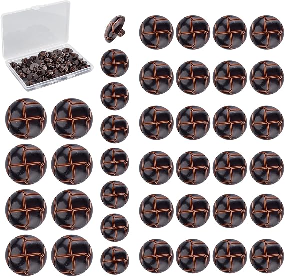 40PCS 3 Sizes Faux Leather Football Pattern Button, Brown Craft Plastic Buttons with Shank, Round Replacement Set for DIY Sewing Jacket Clothing Coat Dress Cashmere