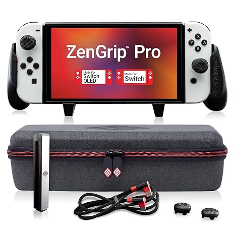Satisfye ZenGrip Pro Gen 3 OLED Elite Bundle, Accessories Compatible with Nintendo Switch - The Bundle includes: Grip, Elite Case and a Low Profile USB C-C Cable. BONUS: 2 Thumbsticks+1 JoyCon Rail