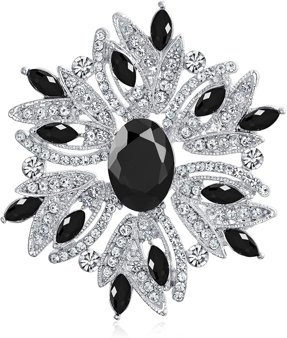 Art Deco Style Birthstone Colors Crystal Flower Large Statement Brooch Pin