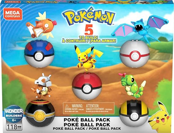 MEGA Pokemon Action Figure Building Toys Set for Kids, Poke Ball Bundle with 118 Pieces, 5 Poseable Characters Including Pikachu and More