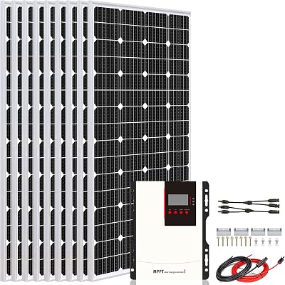 1350W Off Grid Solar System Kit 24V Solar Panel Kit for Cabin: 6PCS 225W 12V Monocrystalline Solar Panel + 60a MPPT Charge Controller + Z Brackets Mount