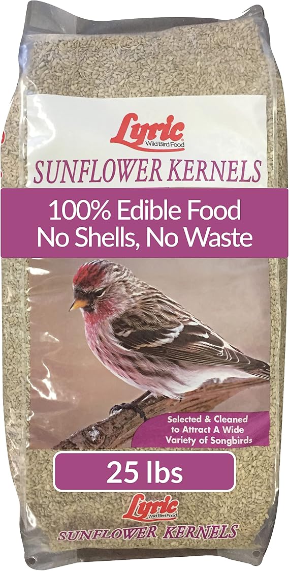 Lyric Sunflower Kernels Wild Bird Seed for Outside Feeders, No Waste Bird Food, Attracts Finches and More, 25 lb Bag | Shell-Free. Attracts Finches and more