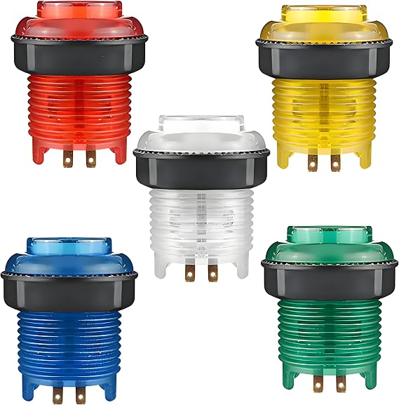 5X 30mm Arcade LED Lights Push Button Built-in Switch 5V Illuminated Buttons for Arcade Machine Games DIY Kit Parts Jamma Mame Raspberry Pi 1 2 3, 5 Colors