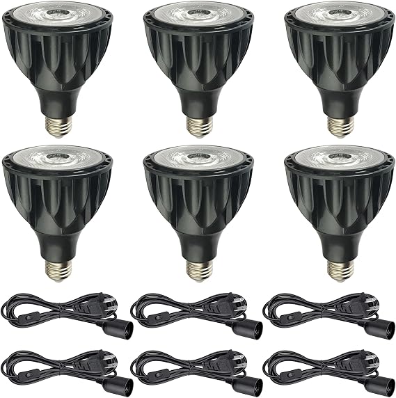 PAR30 LED Bulb 25 Watt COB Grow Lights (200 Watt Eqv.) Full Spectrum Plant Light With Plug-in Hanging Cord Grow Lamp Bulb For Indoor Plants Flowers Greenhouse Seed Starting (Pack Of 6)