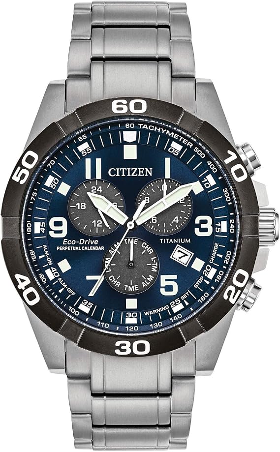 Citizen Men's Eco-Drive Sport Casual Brycen Chronograph Watch, Super TitaniumTM, Perpetual Calendar, Tachymeter 12/24 Hour Time, Alarm