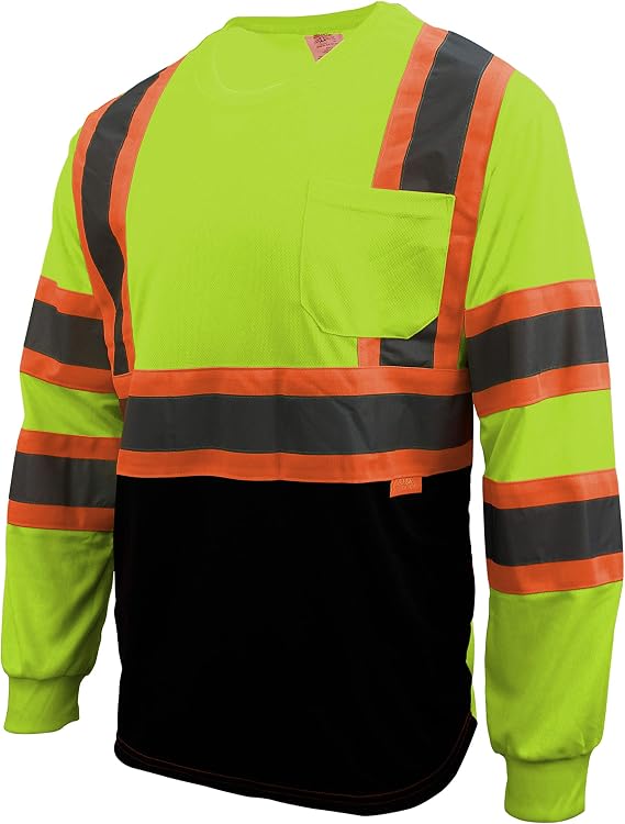 RK Safety NY BFL-T5712 High-Visibility Class 3 T Shirt with Moisture Wicking Mesh Birdseye and X Pattern, Black Bottom (Set of 5, Medium)