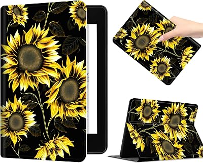 Slim Shell Case for 6.8 Kindle Paperwhite 11th Generation 2021 & Kindle Paperwhite Signature Edition, Premium PU Leather Lightweight Auto SleepWake Cover with Stand, Glowing Sunflower