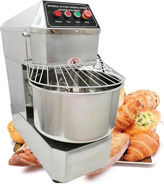 TECHTONGDA 30L Commercial Dough Mixer with Dual Action Dual Speed, Pizza Bakery Spiral Stand Mixe Machine, 110V 1500W Stainless Steel Dough Kneading Machine, Baking Equipment for Restaurant Pizzeria