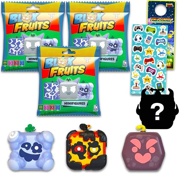 Blox Fruits Mystery Blind Bag Set - 3 Pack Mystery Bags Bundle with Random Collectable Series 2 Video Game Mini Figures Plus Stickers, More | Blox Fruits Collectibles