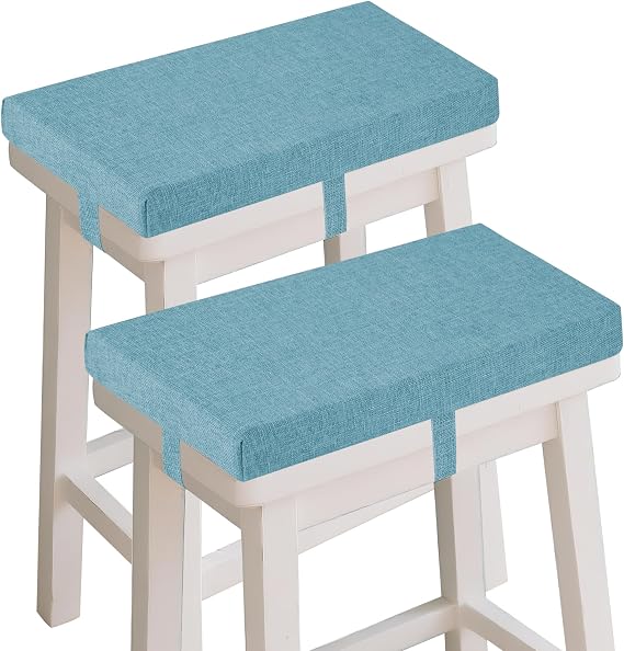 OVOV Bar Stool Cushions Rectangle Saddle Stool Cushion Set of 2 Light Blue