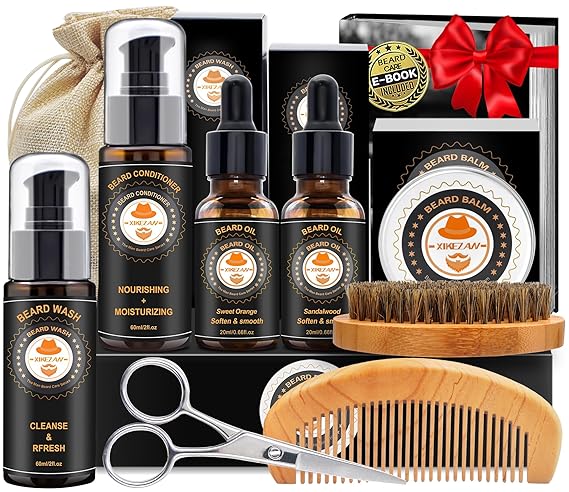XIKEZAN Fathers Day Gifts for Dad Husband,Beard Kit for Men Grooming & Care w/Beard Conditioner, Wash,Oil,Balm,Birthday Valentines Easter Gifts for Mens Him Boyfriend Christmas Stocking Stuffers