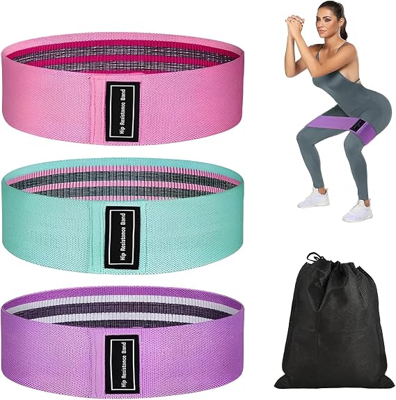 Resistance Bands Set, Workout Fitness Bands, 3 Levels Workout, Fabric Resistance, Exercise bands with Non-Slip Design for Women and Men Yoga Pilates Legs Butt at Home Fitness(with Mesh Bag)