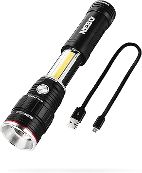 500 Lumen COB LED Work-Light and Flashlight, Red Light Mode and Red Flashing Light Mode, 4x Adjustable Zoom, Magnetic Base, No Need to Buy Batteries SLYDE KING is Rechargeable - NEBO 6726 Slyde King