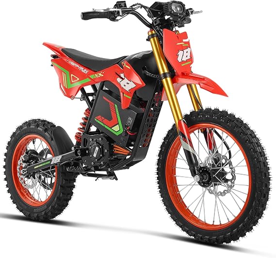 HAPPYRUN F18 Electric Dirt Bike Mid-Drive Motor 6000W Peak, Electric Motorcycle 60V 30Ah Removable Battery, 60-Mile Range, 46mph, Dual Hydraulic Brakes & Full Suspension Electric Motorcycle