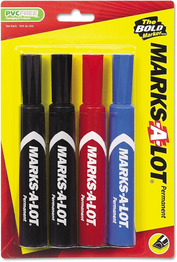 Marks-A-Lot 07905 Marks-A-Lot Regular Desk-Style Permanent Marker, Chisel Tip, Assorted, 4/Set
