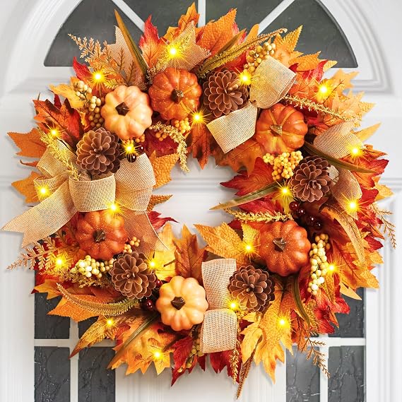 Fall Wreaths for Front Door Outside, Fall Door Wreath, 20 Inch