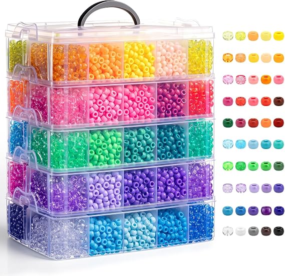 Simetufy 14000Pcs Pony Beads Bulk, 50 Colors for Kandi Bracelet Making