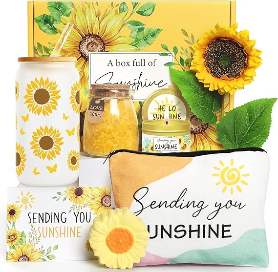 Birthday Gifts for Women Sunflower Gifts Get Well Soon, Sending Sunshine Gift Baskets, Self Care Spa Mothers Day Gift for Women Her Mom Best Friends Sister