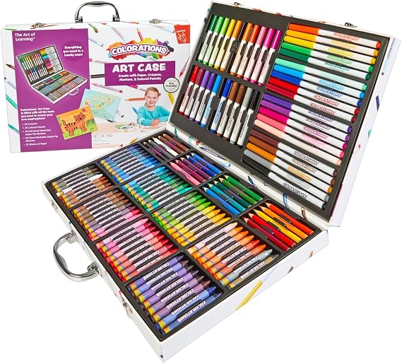 Colorations, Washable Creative Artist Case Kit, 150 Pieces | Markers, Crayons, Colored Pencils, Paper, Art Set for Kids, Coloring