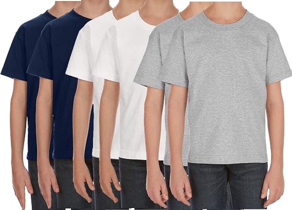Alstyle Boy's & Girl's Youth Standard Shorts Sleeve Tee, 2Black, 2White, 2Grey 6-Pack,Medium