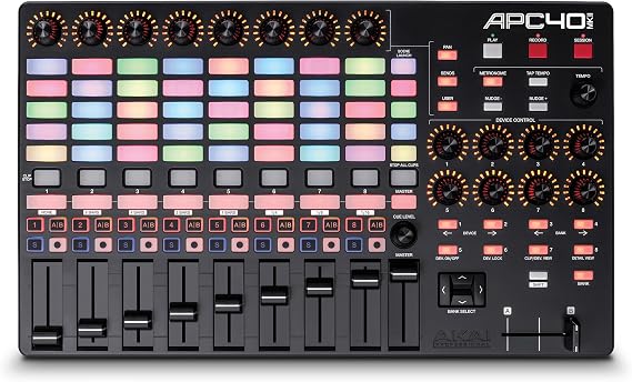 Akai Professional APC40 MKII USB MIDI Pad Controller | 40 RGB Pads, 8 Knobs, 9 Faders, 1:1 Mapping for Ableton Live, for Live Performance and Music Production