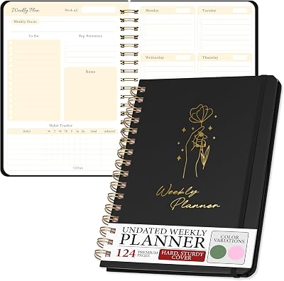 Undated Weekly Planner Minimalist Notebook for Work, Home & Daily Writing | Simple Matte Planner for Goals, Appointments, Notes & Productivity, Elegant Cardstock Pages, Black