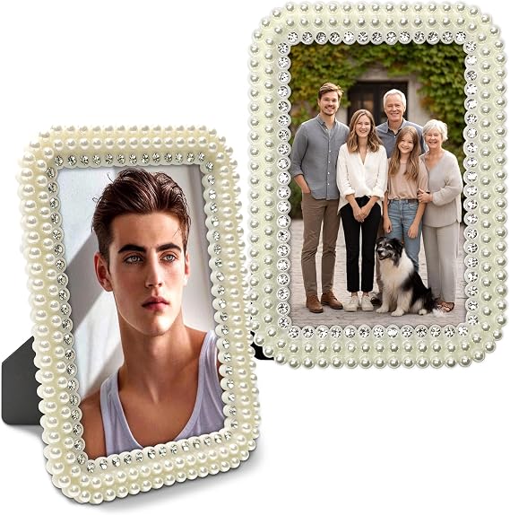 Pearl and Crystal Photo Frame, 5x7 Inch, Decorative Picture Frame,Tabletop Display (white2)