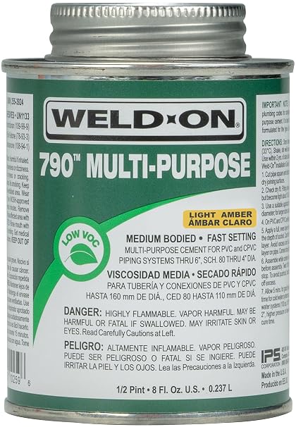 Weld-On 10259 790 Multi-Purpose Solvent Cement, Light Amber, 1/2 Pint