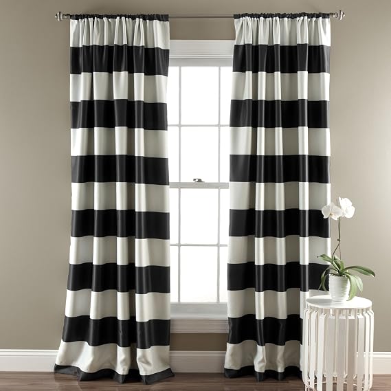 Lush Decor, 84 x 52, Black Stripe Blackout Curtains | Light Filtering Window Panel Set (Pair)