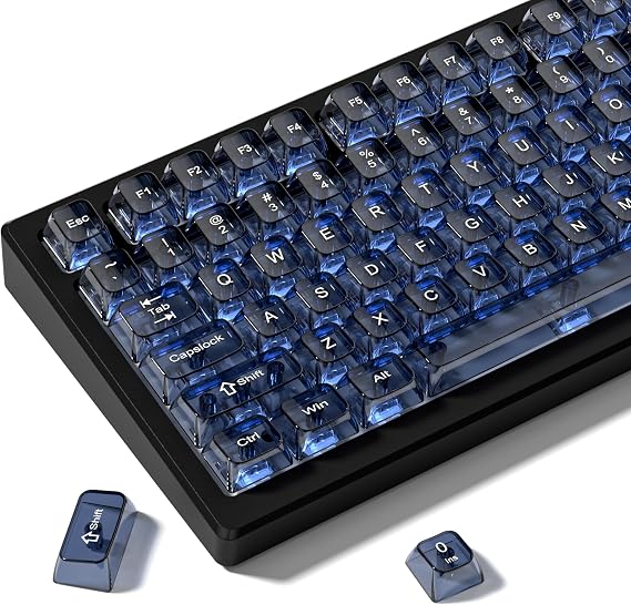 dagaladoo Clear keycaps Set,Translucent Keyboard keycaps,Jelly Key caps | Shine Through keycap Glossy,Transparent MDA Profile Custom keycaps for Mx Switches Mechanical Keyboard(115-keys,Haze Blue)
