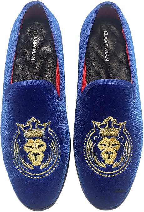 ELANROMAN Loafers for Men Velvet Shoes of Fashion Embroidered 1.0 and 2.0 Party Wedding Prom Shoes