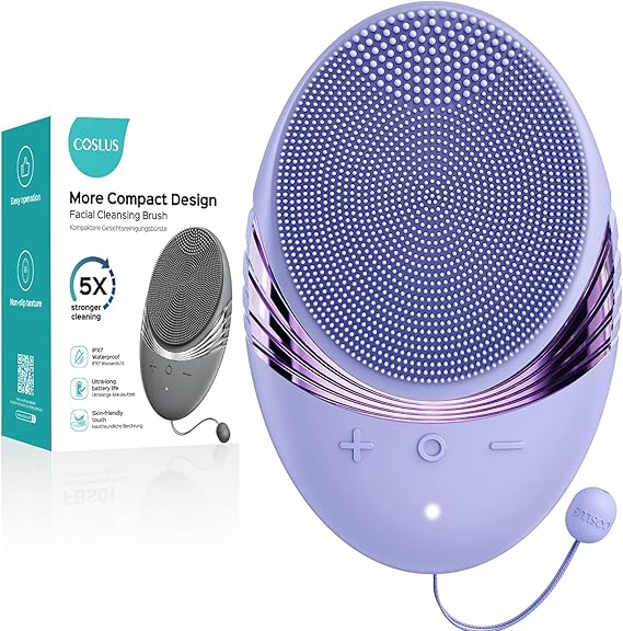 COSLUS FBS01 Facial Cleansing Brush Face Scrubber: Portable Silicone Waterproof Rechargeable Face Wash Brush, 5 Cleansing Modes, Electric Deep Cleaning for Men & Women, Removing Blackhead Exfoliating