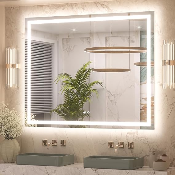 Keonjinn 48x40 Inch LED Bathroom Mirror with Lights, Frontlit & Backlit