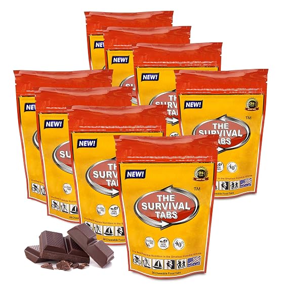 Survival Tabs Emergency Food Supply 16-Day Chocolate Tabs, High-Protein | Concentrated formula supplies 15 vitamins and minerals per serving - fits neatly in backpacks, glove boxes, or pantry shelves