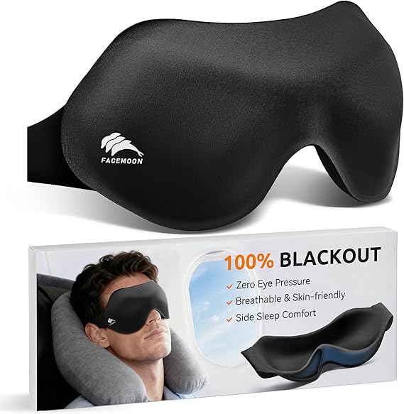 Eye Masks for Sleep Light Blocking: Lightweight 3D Contoured Sleep Mask for Men - Zero Pressure Blindfold Airplane Travel Essentials - Perfect for Night Shift Meditation College Dorm (Black)