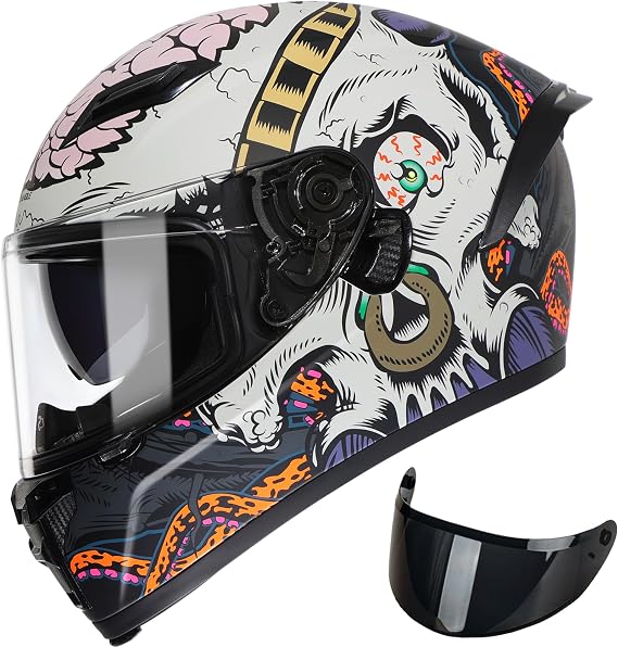 TRIANGLE Full Face Motorcycle Helmet DOT Approved, Dual Visor for Adults