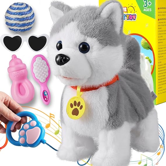 Marsjoy Husky Walking Dog for Kids Barking Interactive Musical Puppy Robotic Dog Toy Repeats What You Say Licking Tongue Wagging Tail Remote Control Toddler Toys for Girls Boys Birthday Gifts