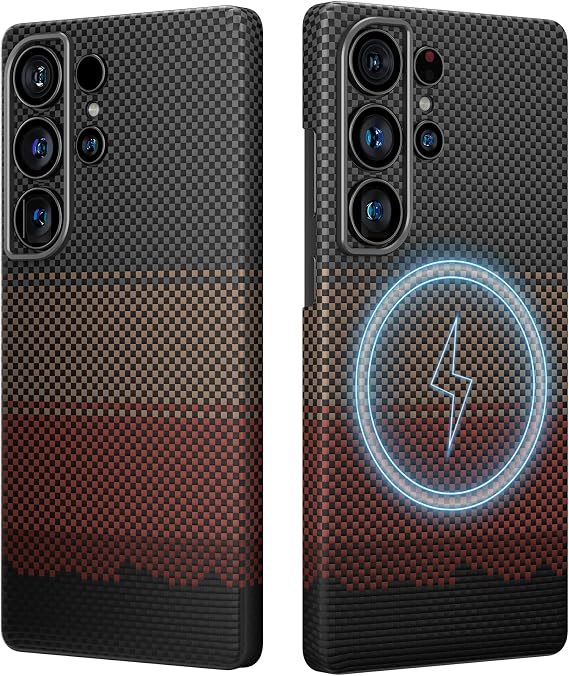 memumi Magnetic for Samsung Galaxy S25 Ultra Aramid Fiber Case, Compatible with Mag-Safe Sturdy Durable Thin Case for Samsung S25 Ultra Aramid Fiber Cover Afterglow Series, Rays of The Setting Sun