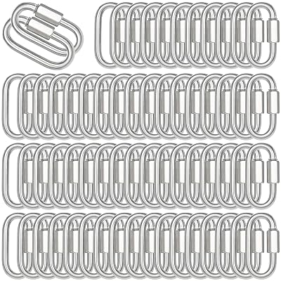 200PCS 2 Inches Chain Quick Links, M5 Screw Galvanized Steel Heavy Duty Chain Links, 316 Locking Carabiners for Connecting Hammock, Key Chain, Pet Leash,Gym,Camping 650 Lbs Capacity