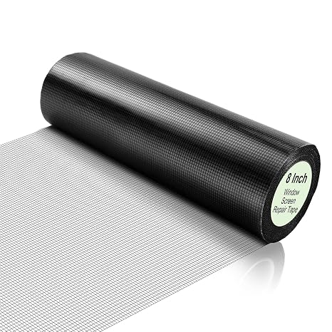 CroBlissful 8 Inch X 20 ft Extra Wide Window Screen Tape Mesh Repair, Black