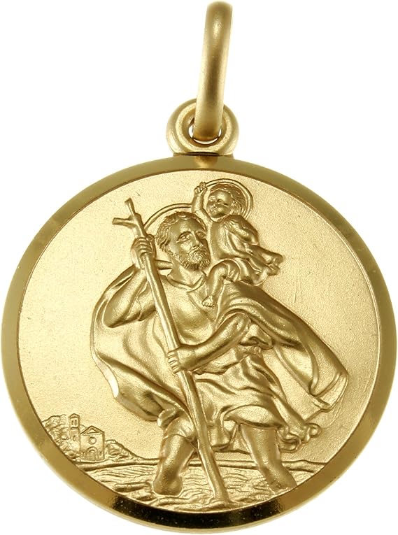 Alexander Castle Solid 9ct Gold St Christopher Pendant Medal for Women Men Boys Girls - 20mm - PENDANT ONLY with Jewellery Gift Box