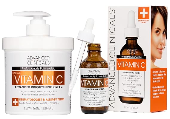 Advanced Clinicals Vitamin C Brightening Cream + Vitamin C Brightening + Anti-Aging Face Serum Set