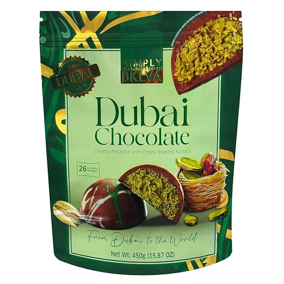 Simply BKLVA Dubai Chocolate, Creamy Pistachio with Crispy Roasted Kunafa, 15.87 oz, 26 Pieces