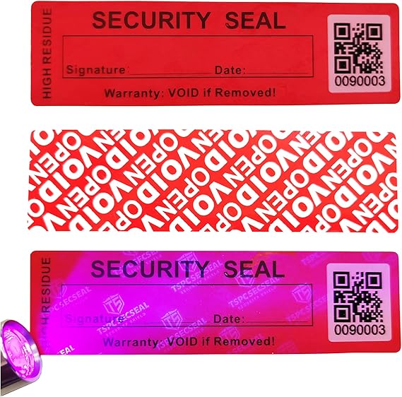 100pcs 25x90mm Fluorescent Mark Total Transfer Security Tamper Evident Anti Counterfeit Tamper Proof Stickers Labels Seals (1x3.54 Inches QRCode,Matte Red)
