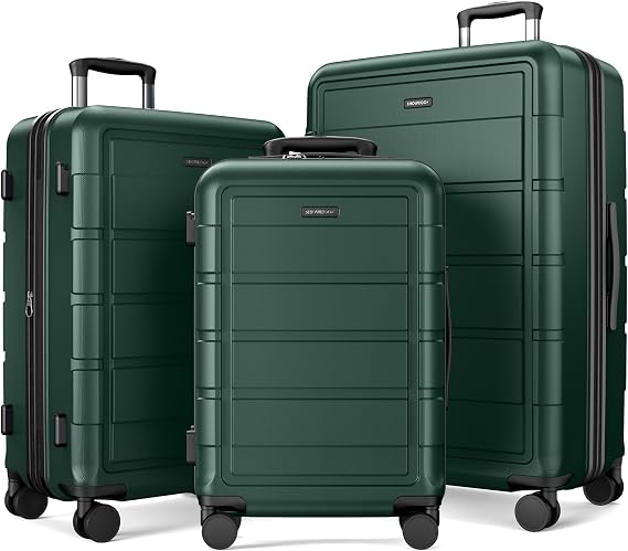 SHOWKOO Luggage Sets Expandable 100% PC Suitcase Double Wheels TSA Lock 3PC ArmyGreen