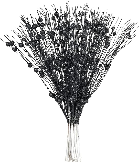 DearHouse 22 Pack Christmas Glitter Berries Stems,16.5 inch Black Christmas Picks for Festival Holiday Crafts and Home Decoration (Black)