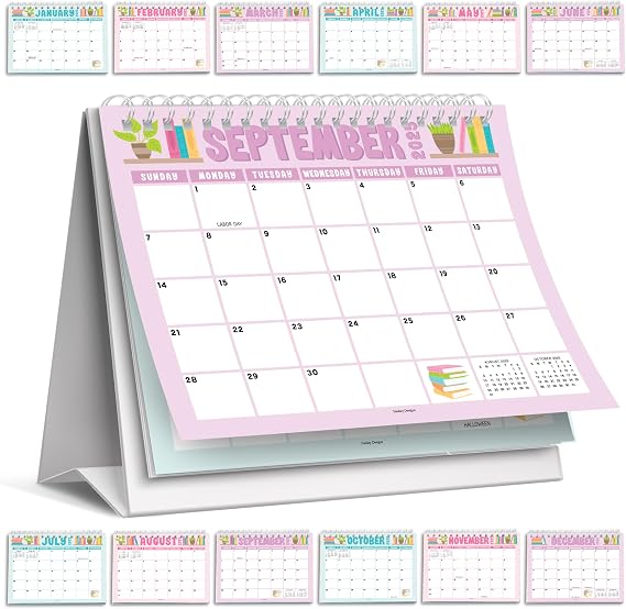Hadley Designs Small Desk Calendar 2025-2026 Standing Flip 18-Month Flip Calendar for Desk, Ideal for Office, Home, Classroom Cute Monthly Designs, Compact & Sturdy (Pastel)
