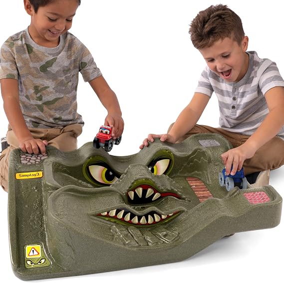Simplay3 Monster City Extreme Wheels Monster Truck and Car Race Track Table Green Portable 2 Sided Kids Play Table with 2 Monster Race Trucks - Made in USA