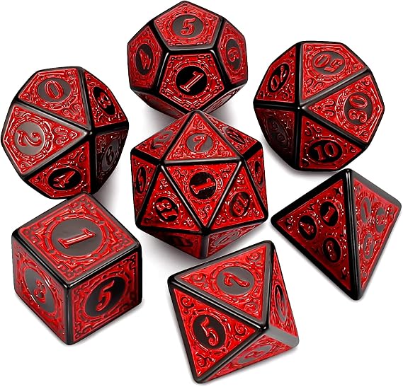 QMAY DND Dice - 7 Pcs Polyhedral Dice Set for D&D (Red Engraving)